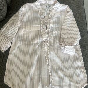 Madewell White and Brown Striped Blouse